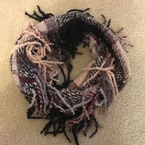 Pink checkered infinity scarf with tassles